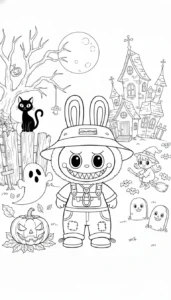 coloriage Labubu Halloween et decoupage