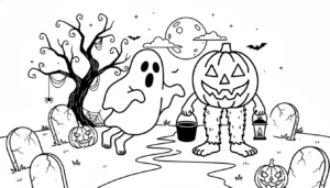 coloriage Spooky et Pumpky et découpage à imprimer