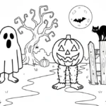 coloriage Spooky et Pumpky à imprimer pour enfant de 9 ans
