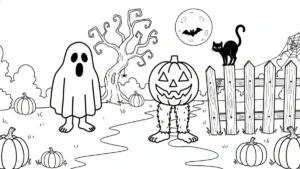 coloriage Spooky et Pumpky à imprimer pour enfant de 9 ans