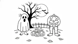 coloriage Spooky et Pumpky pour enfant de 7 ans