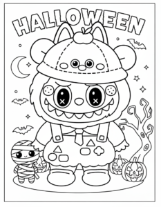 coloriage Labubu Halloween à imprimer pour enfant de 9 ans