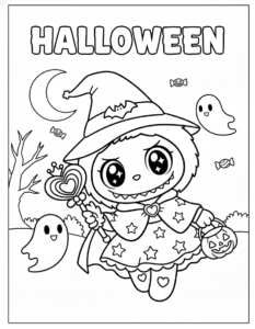 coloriage Labubu Halloween pour enfant de 4 ans