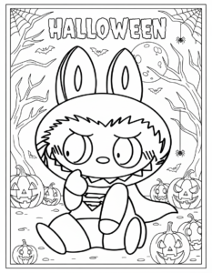 coloriage Labubu Halloween a imprimer pour enfant de 4 ans