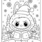 coloriage Labubu Noel à imprimer pour enfant de 3 ans
