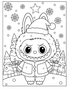 coloriage Labubu Noel à imprimer pour enfant de 3 ans