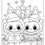 imprimer coloriage Labubu Noel pour enfant