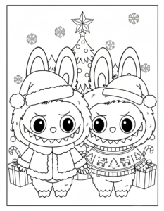 imprimer coloriage Labubu Noel pour enfant