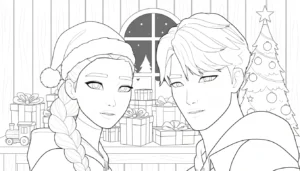 coloriage Huntrix Noel et dessin a imprimer