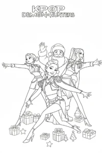 coloriage Huntrix Noel pour enfant de à imprimer