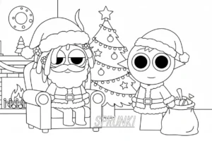 coloriage Sprunki Noel pour enfant de à imprimer