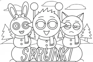 coloriage Sprunki Noel à imprimer pour enfant de 4 ans