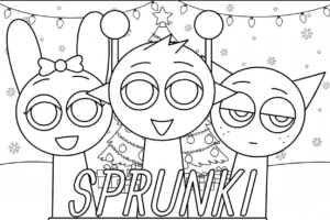 coloriage Sprunki Noel à imprimer pour enfant de 8 ans