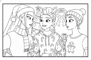 coloriage Huntrix Noël à imprimer pour enfant de 6 ans