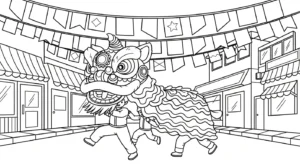 coloriage Danse Du Lion pour enfant de à imprimer