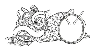 coloriage Danse Du Lion à imprimer kawaii