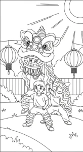 coloriage Danse Du Lion à imprimer kawaii