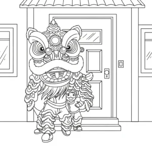 coloriage Danse Du Lion pour enfant de 8 ans