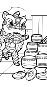coloriage Danse Du Lion à imprimer pour enfant de 4 ans