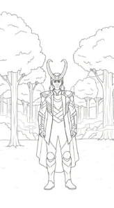 coloriage Loki Marvel à imprimer pour enfant de 8 ans
