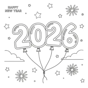 coloriage Nouvel An 2026 pour enfant de 2 ans