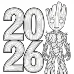 coloriage Nouvel An 2026 pour enfant de 2 ans