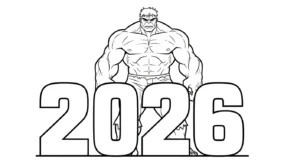 coloriage Nouvel An 2026 pour enfant de 7 ans