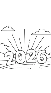 coloriage Nouvel An 2026 pour enfant de 5 ans