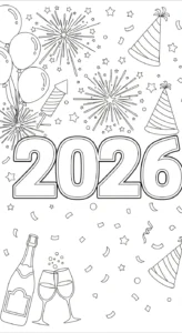 coloriage Nouvel An 2026 educatif pour enfant