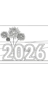 coloriage Nouvel An 2026 pour enfant de 6 ans