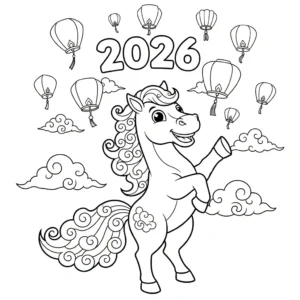 coloriage Nouvel An Chinois 2026 à imprimer pour enfant de 2 ans