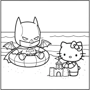 imprimer coloriage Batman et Hello Kitty updated gratuit