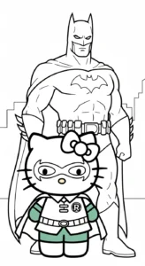 coloriage Batman et Hello Kitty updated pour enfant à imprimer