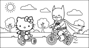 coloriage Batman et Hello Kitty updated à imprimer pour enfant de 12 ans