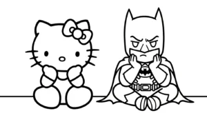 coloriage Batman et Hello Kitty updated à imprimer gratuit