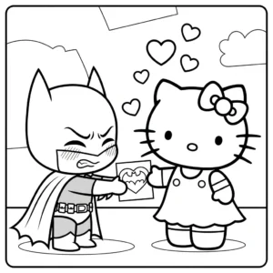 coloriage Batman et Hello Kitty updated à imprimer pour enfant de 3 ans
