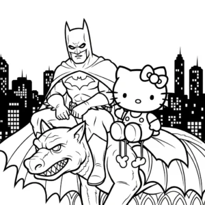 coloriage Batman et Hello Kitty updated pour enfant de 8 ans