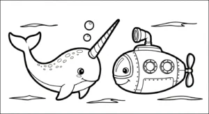 coloriage Narval et decoupage a imprimer gratuit