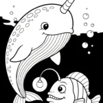 coloriage Narval à imprimer kawaii