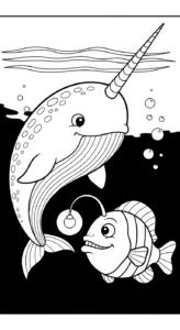coloriage Narval à imprimer kawaii