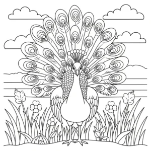 coloriage Paon à imprimer kawaii