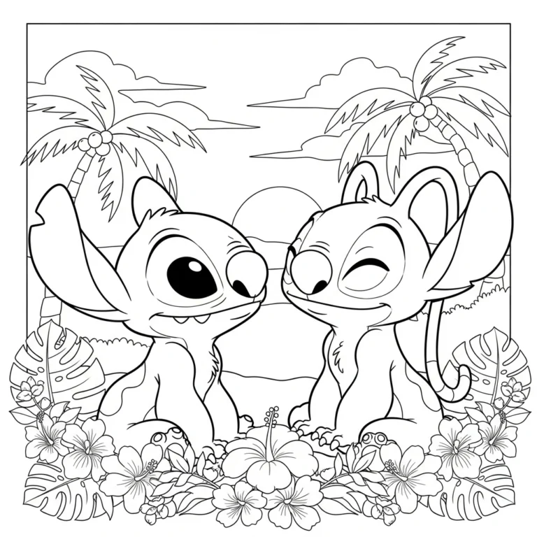 Tranh tô màu Stitch et Angel