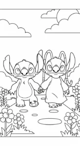 a imprimer coloriage Stitch et Angel updated gratuit