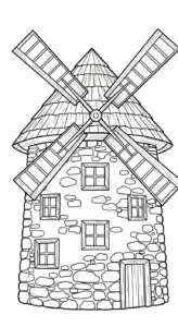 coloriage Moulins à Vent pour enfants a imprimer gratuit