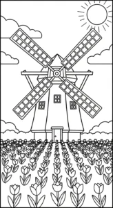 coloriage Moulins à Vent à imprimer pdf gratuit