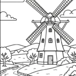 coloriage Moulins à Vent et decoupage