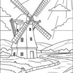coloriage Moulins à Vent a colorier en ligne gratuitement