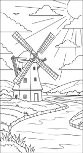 coloriage Moulins à Vent a colorier en ligne gratuitement