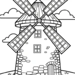 image de coloriage Moulins à Vent pour enfant