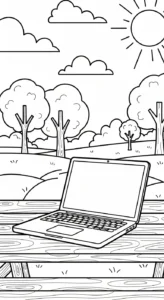 coloriage Ordinateur Portable à imprimer pour enfant de 4 ans